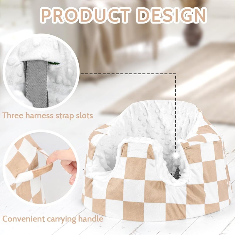 DILIMI Minky Seat Cover Compatible with Bumbo Seat, Removable Ultra Soft Comfortable Warm Seat Slipcover for Baby Girl and Boy, Brown Checkered - Image 3